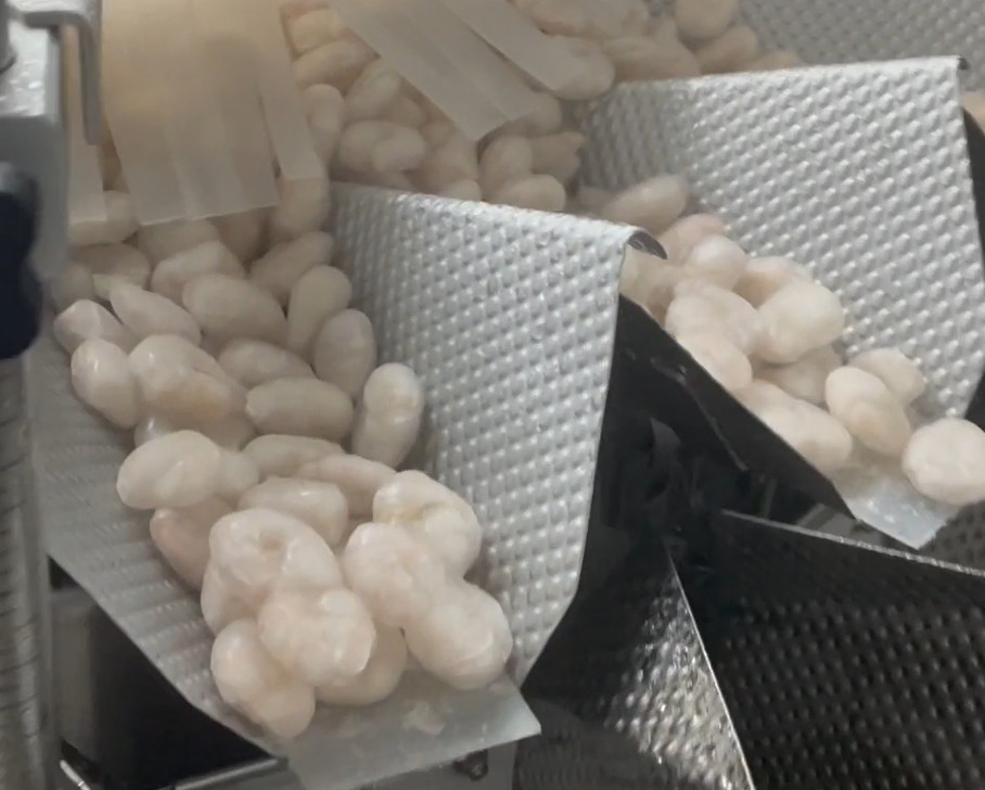 시스템 목표 중량 200g~1500g를 싸는 SS 304 가중기 곤포기 매우 차가운 새우류 워크샵