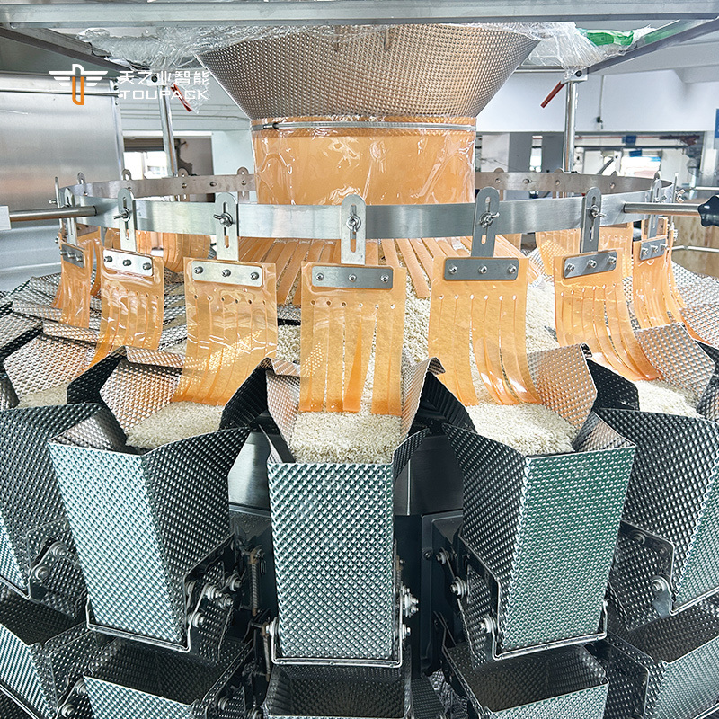 산업용 멀티헤드 계량 포장 장비 팝콘 스낵 설탕 비스킷 커피 쿠키 밀봉 플라스틱 백 포장 라인