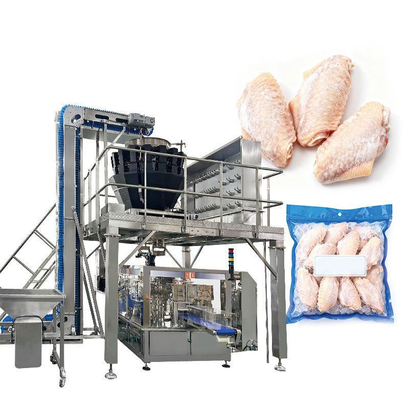 Food Grade Automatic Vacuum Frozen Food Packing Machine with Multihead Weigher and 5-50 Bag/min Speed