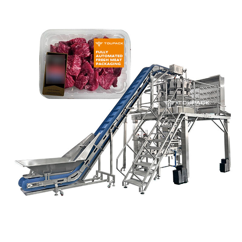 준비된 식사를 위한 멀티헤드 계량기 트레이 씰링 기계를 갖춘 자동 샐러드 및 과일 포장 라인