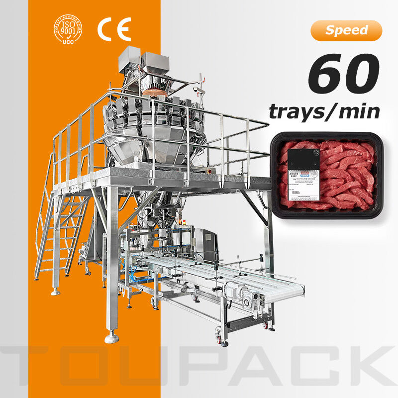 Automatic Tray Sealer Machine with High Speed 60 bpm Accurate Weighing and Fully Automatic Integrated Line for Ready Meal Packaging